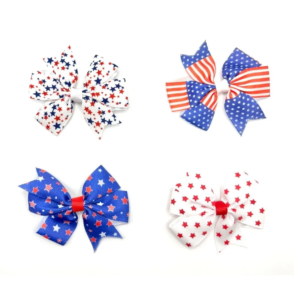 🇺🇸 America 250 USA Patriotic Hair Bow Set Red White Blue 4th Of July NEW